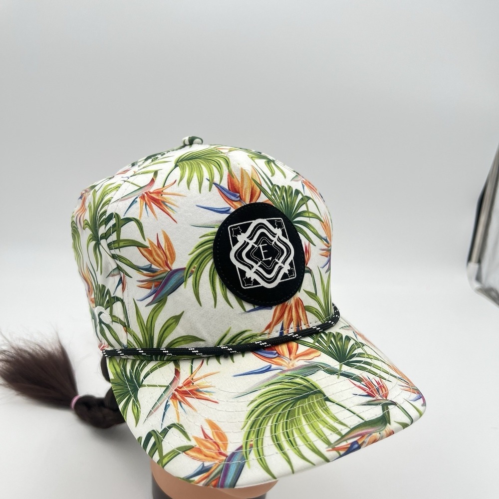 Pukka Tropical Floral Rope Golf Hat Snapback White Bird of Paradise